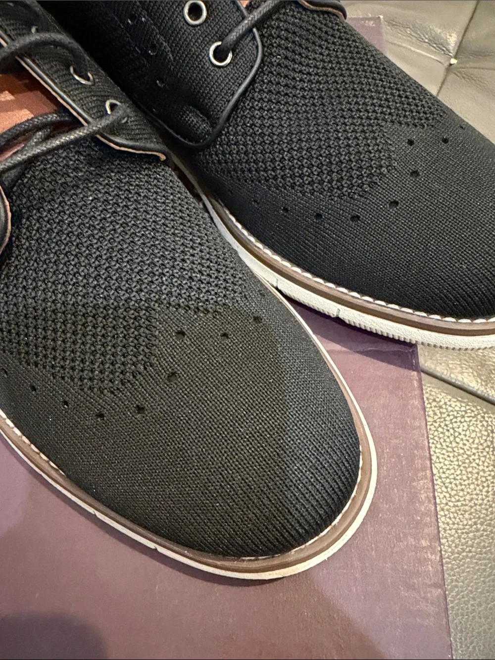 Johnston & Murphy Black Knit Oxfords with Tan Accents